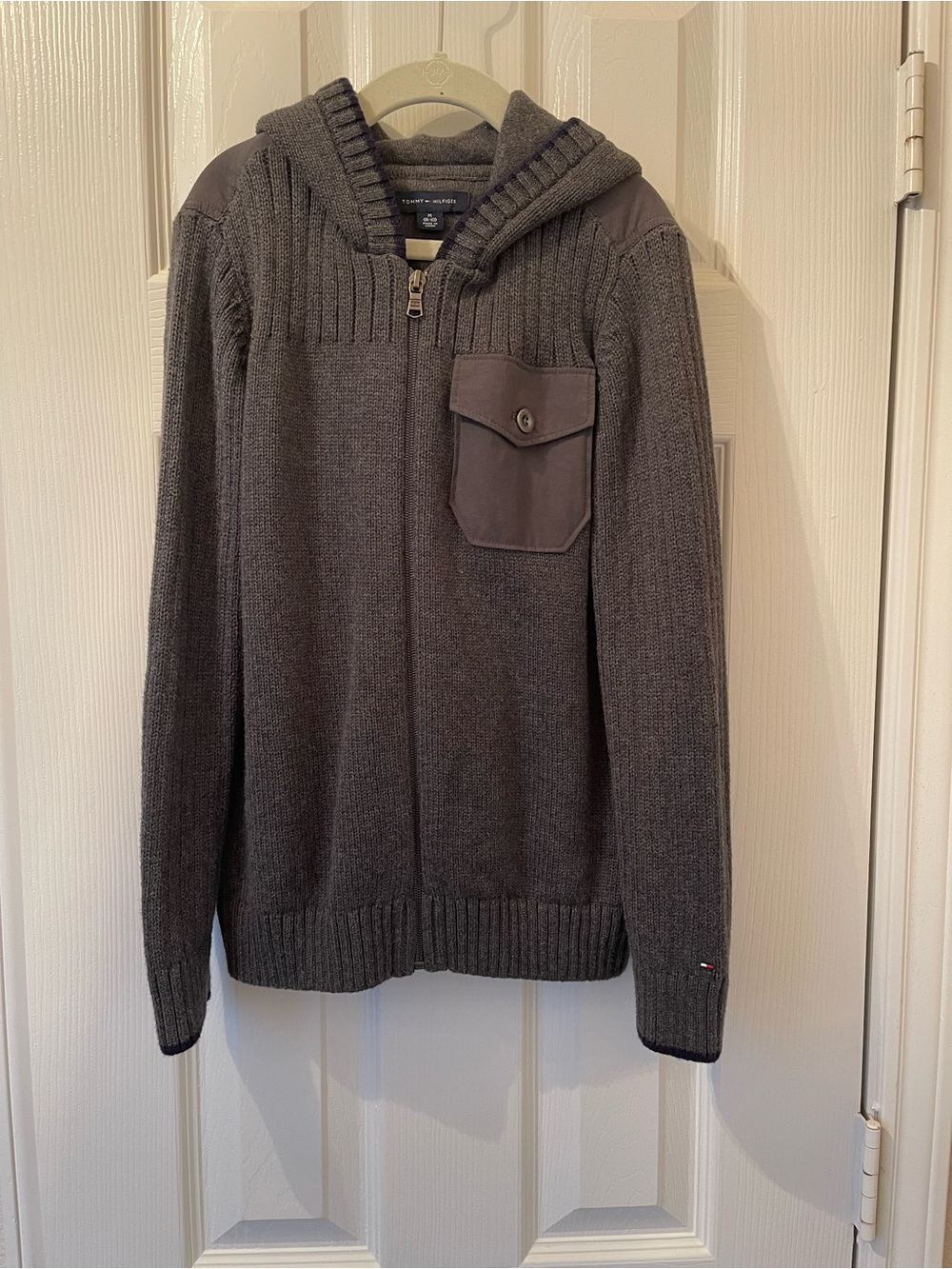 Tommy Hilfiger Charcoal Gray Hooded Zip-Up Sweater